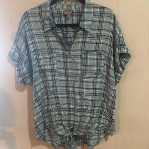 Blue Plaid Button-Up Shirt